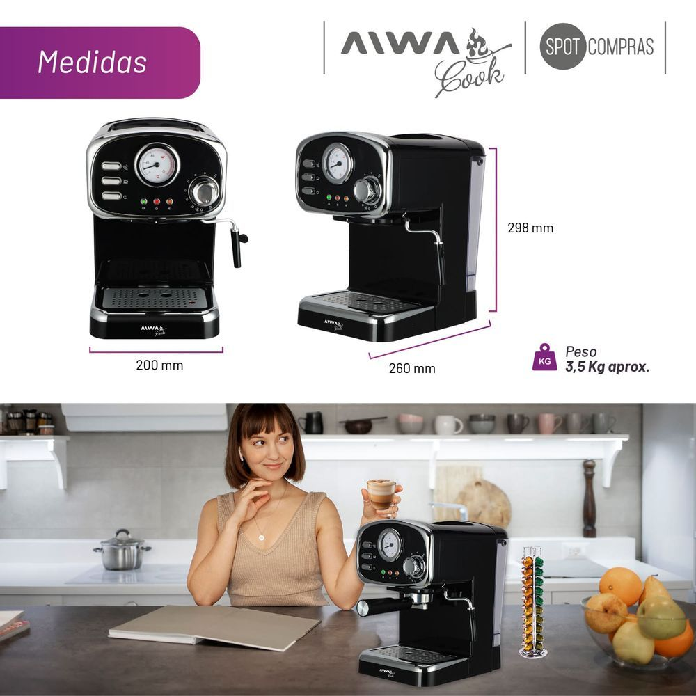 Cafetera Spresso Aiwa 1-25 Lts Negra_2