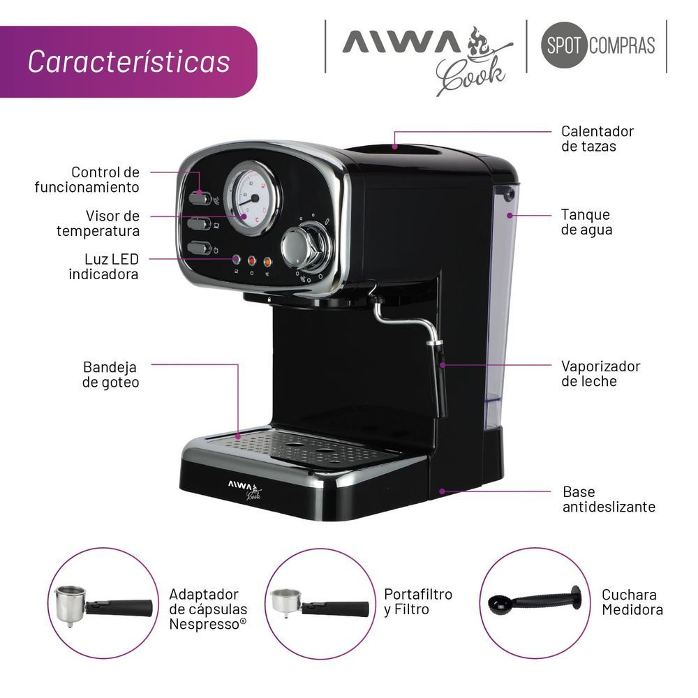 Cafetera Spresso Aiwa 1-25 Lts Negra_5